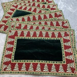 Luxurious Velveteen Christmas Placemats (8) Tapestry Trim Trees Holiday Party